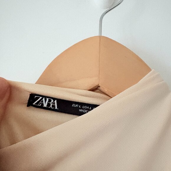 Zara Soft Draped Midi Dress Cream Size Large - Picture 8 of 10